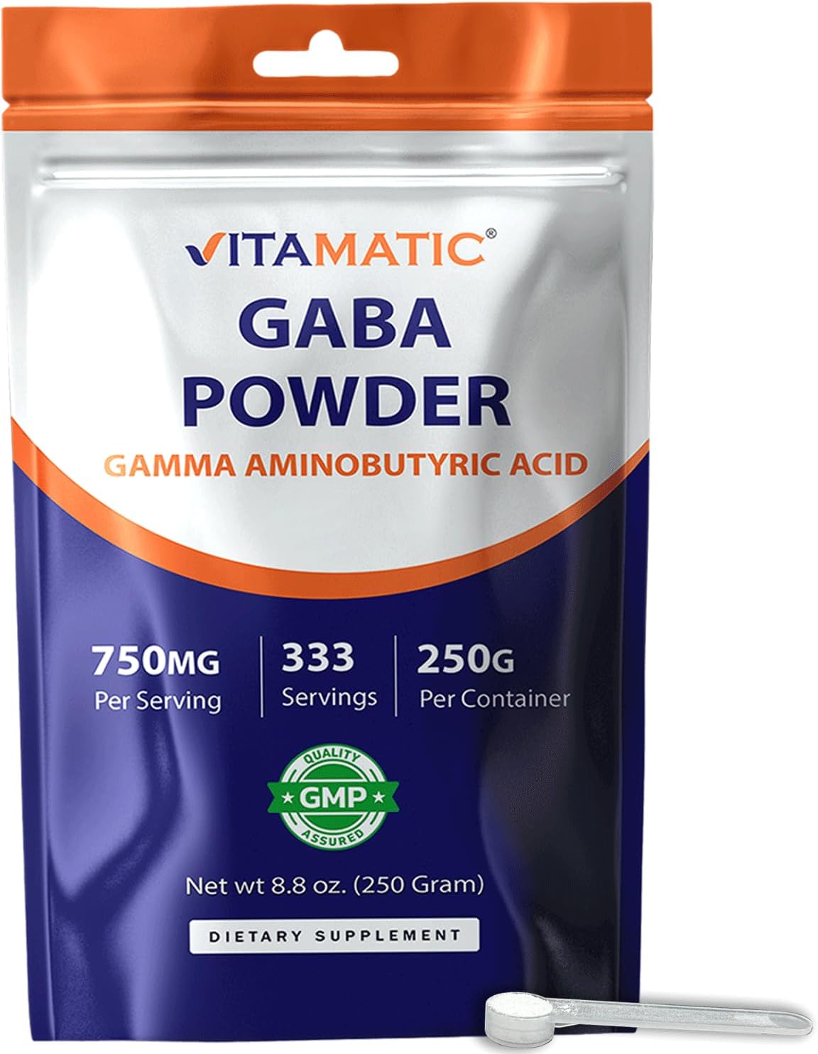 Vitamatic Gamma Aminobutyric Acid Powder 750 mg per Serving - 250 Grams - Also Called GABA - 333 Servings