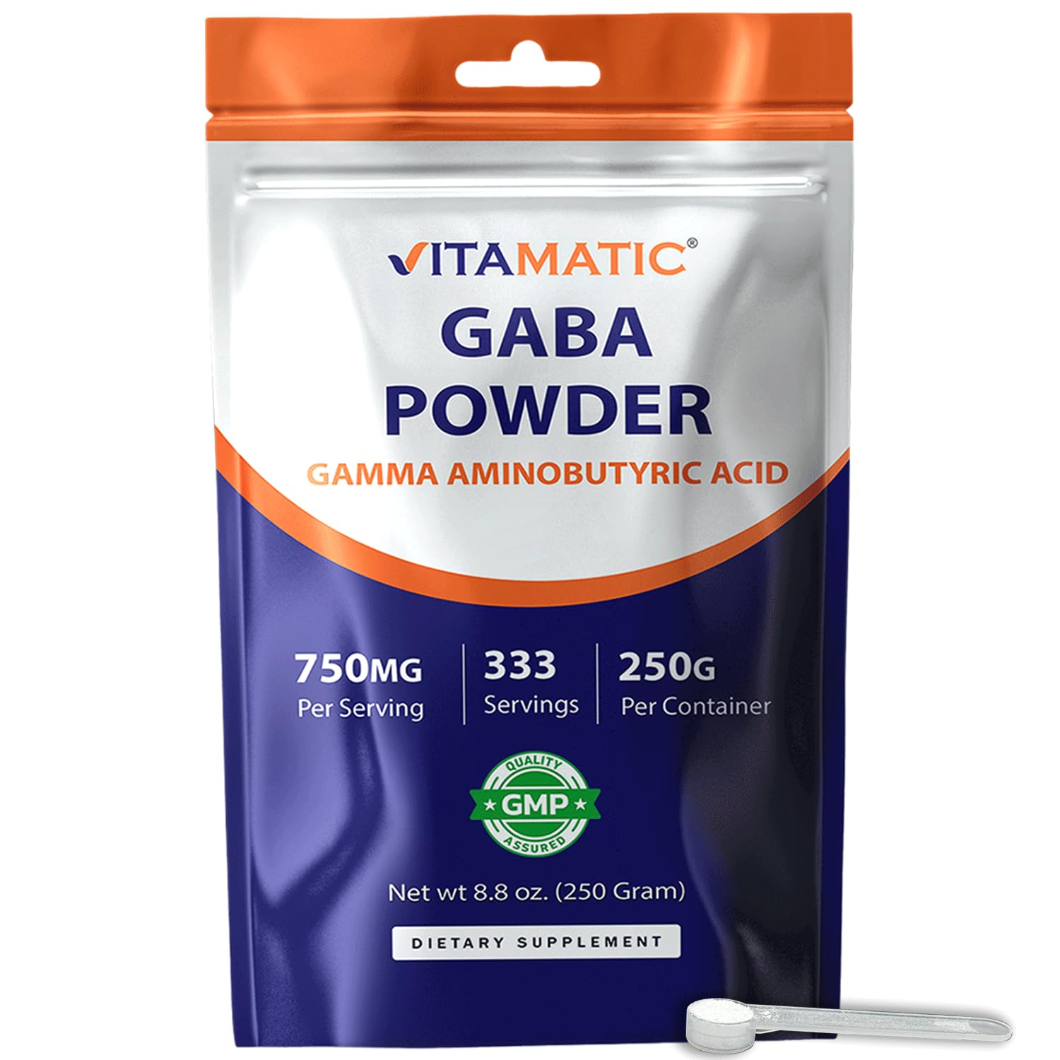 Vitamatic Gamma Aminobutyric Acid Powder 750 mg per Serving - 250 Grams - Also Called GABA - 333 Servings