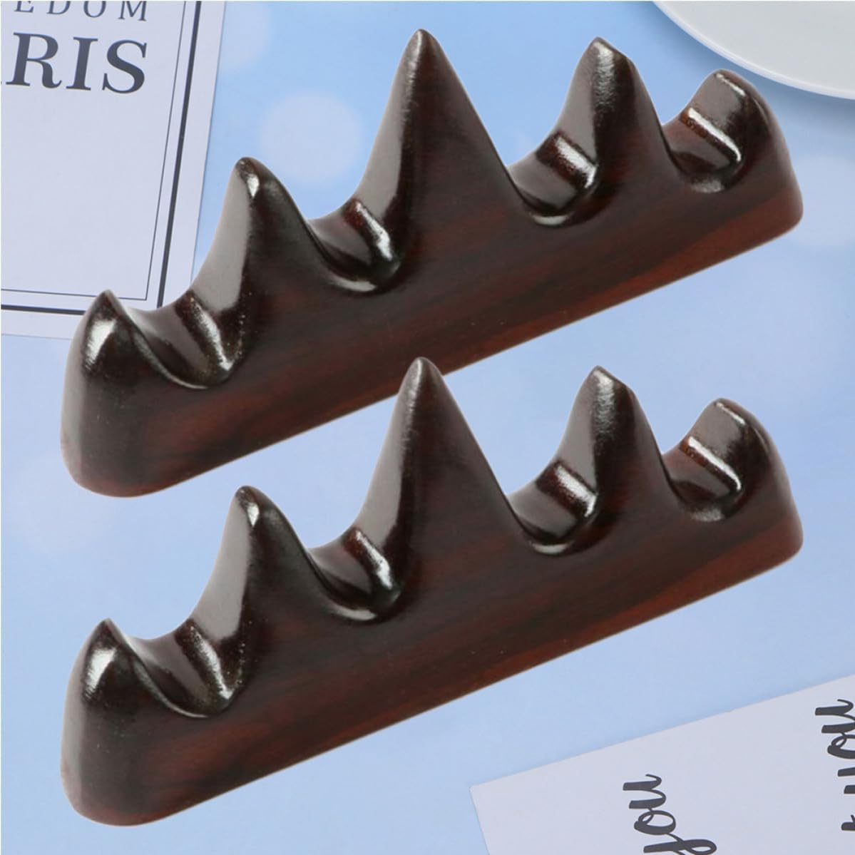 LABRIMP 2pcs Wooden Ink Brush Rack Calligraphy Brush Holder Five Finger Mountain Shape Vintage Brown Desktop Ornament to Decorate Your Home