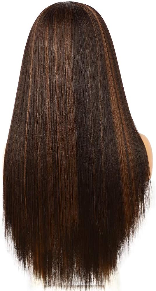 Sapphirewigs Straight Headband Wigs for Women Highlight Brown Synthetic Glueless Light Yaki Headband Wig Heat Resistant 26 inch - Image 4