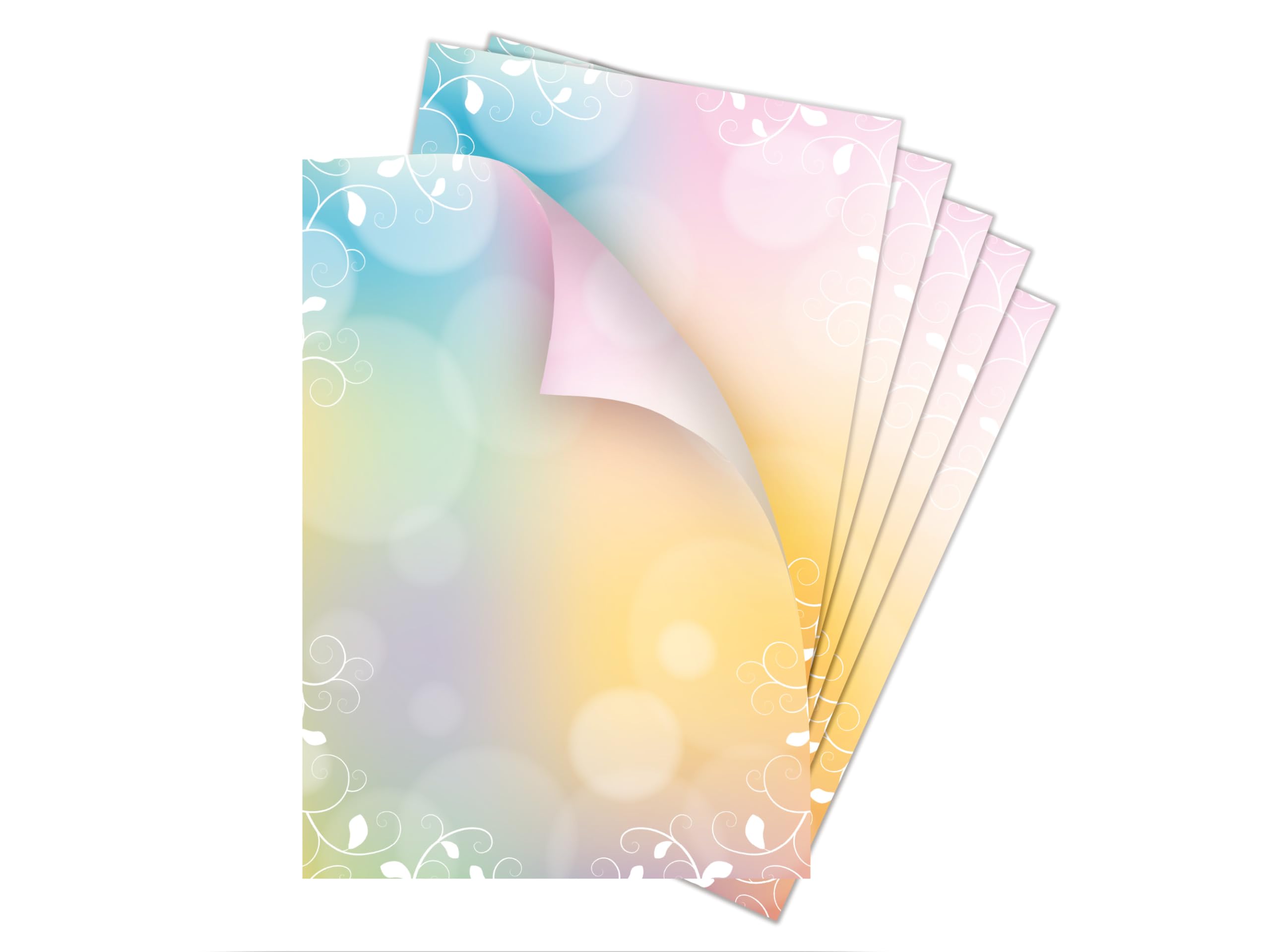 Briefpapier-Set 250 Druckerpapier DIN A4 + 250 Umschläge DIN-lang haftklebend Motiv Blätterzweige beidseitig beschriftbar und bedruckbar für Frühlingspost Ostern Taufe Kommunion Konfirmation Basteln