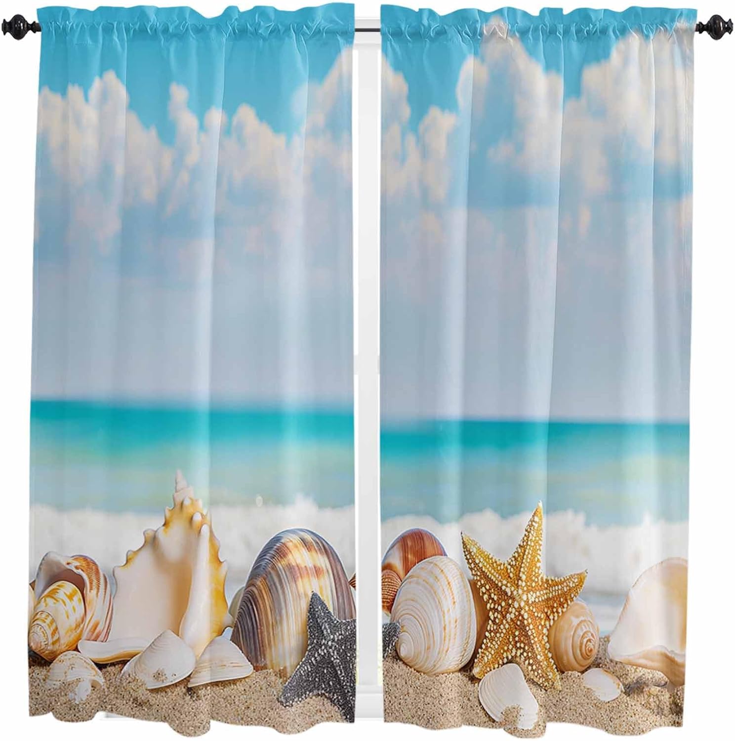 Black Christmas Kitchen Curtains, Xmas Pine Needles Balls Snowflake Light Filtering Window Curtain Panels, 2Pcs Rod Pocket Window Treatments Set for Cabin Bathroom Bedroom 52x45 Inches
