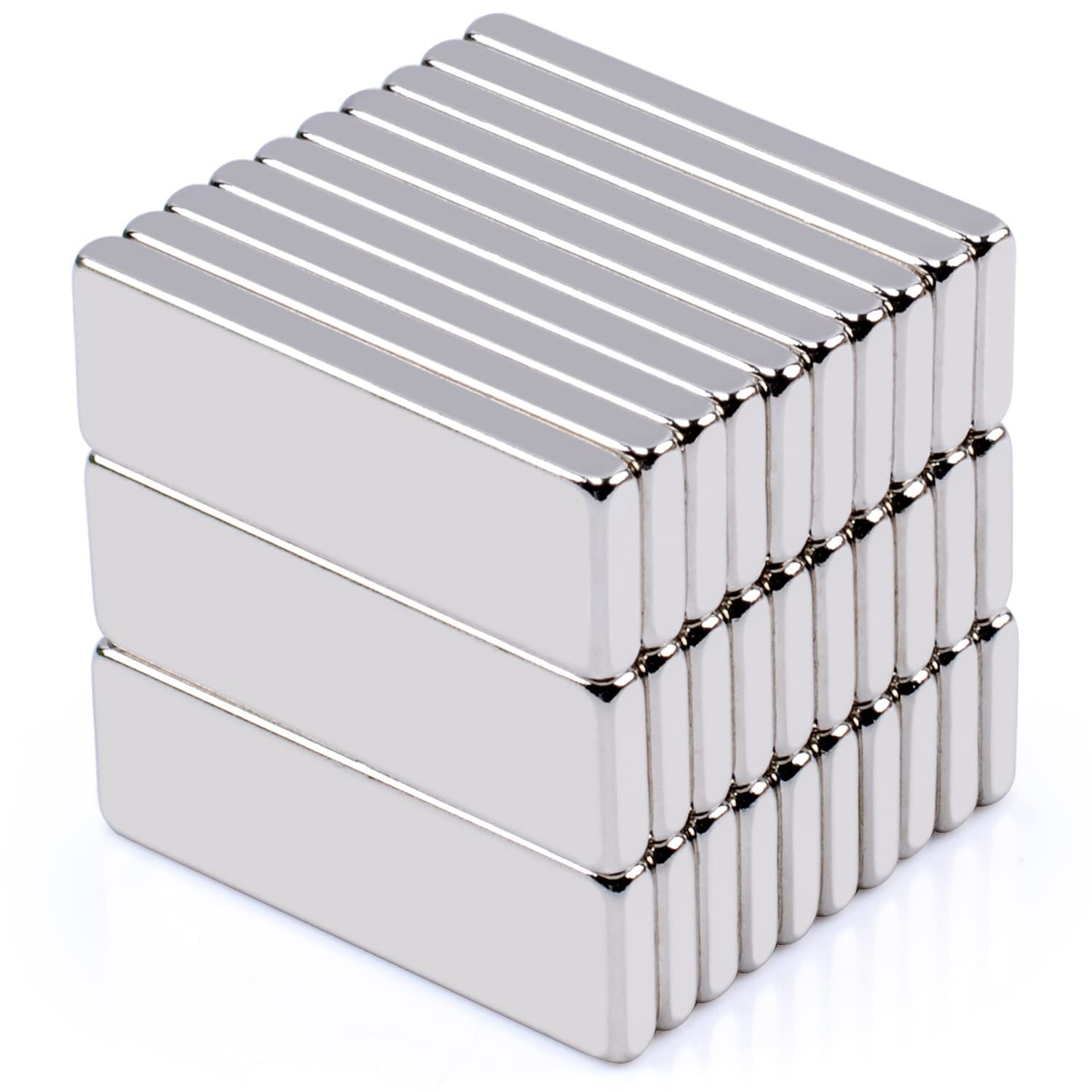 Lot de 30 aimants rectangulaires en néodyme super puissants en métal pour réfrigérateur, croisière, artisanat, cuisine industrielle, rangement (30 x 10 x 3 mm)