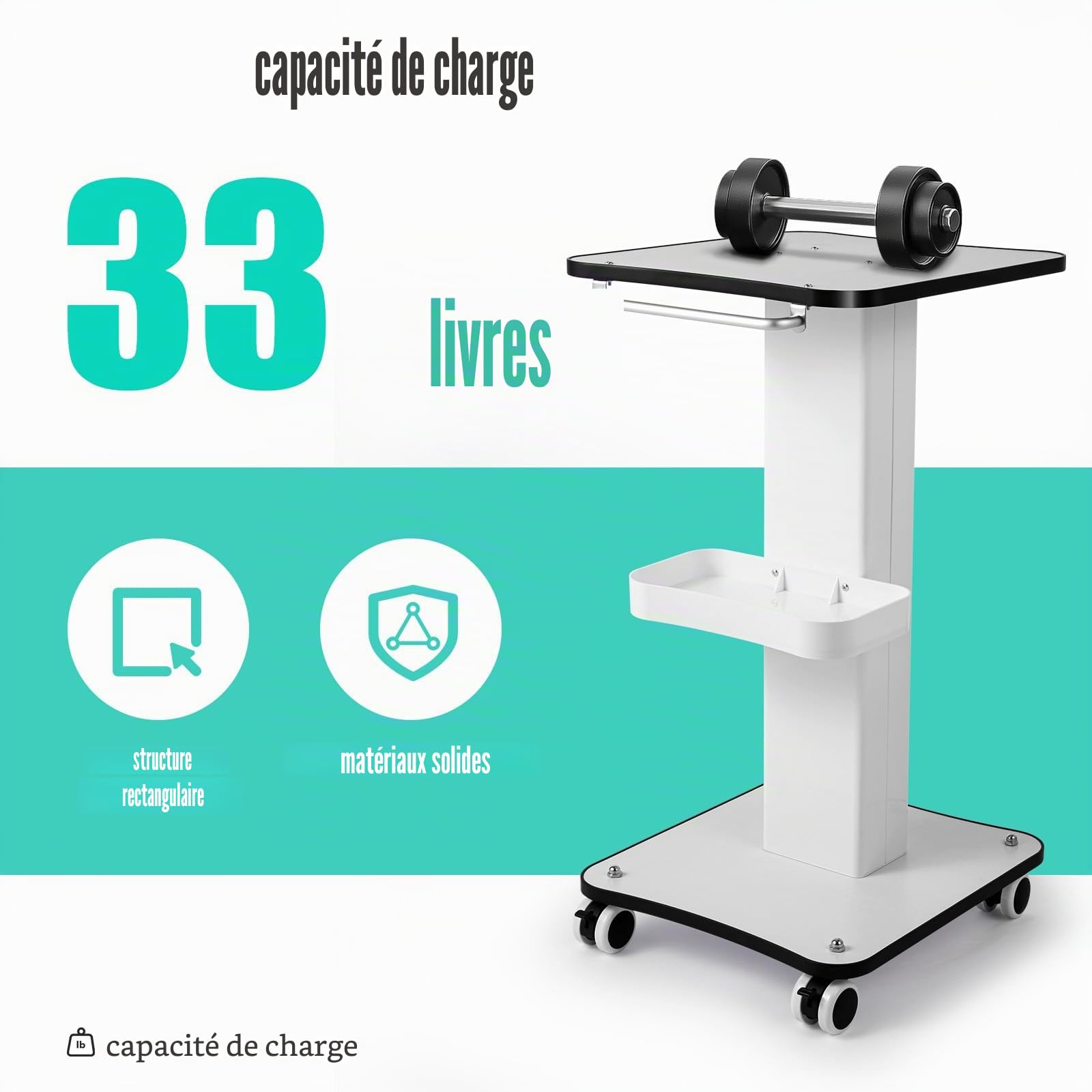 Chariot médical Beauty Salon 40 kg métal bois blanc