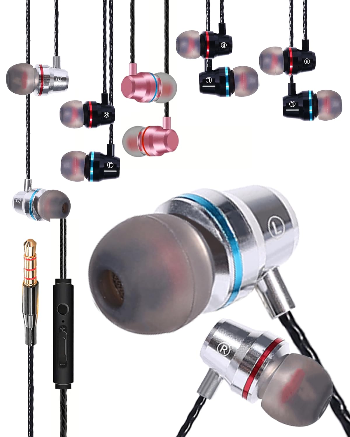 Lot de 5 écouteurs intra-auriculaires filaires avec microphone