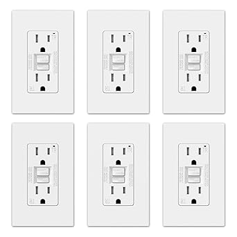 ELEGRP GFCI Outlet 15 Amp, Self-Test GFI Electrical Outlet with Thinner Design, TR Tamper Resistant GFCI Receptacle, Ground Fault Circuit Interrupters with Wall Plate, UL Listed, Matte White, 6 Pack