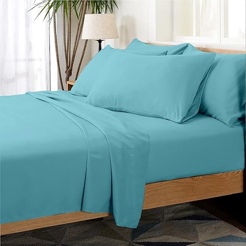 Luxury Home Hotel Collection - Juego de sábanas de rayón derivado de bambú, 6 piezas, matrimonial, turquesa