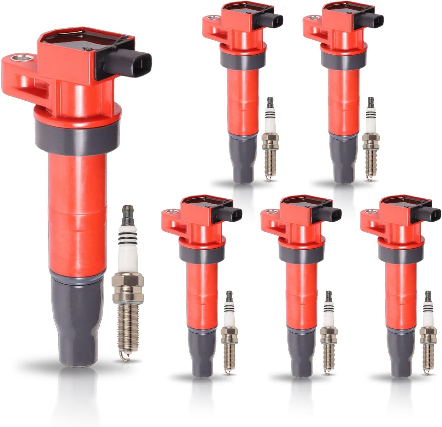 ENA Set of 6 Red Ignition Coil with 6 Iridium Spark Plug 3.3L 3.5L 3.8L V6 Compatible with Hyundai Kia Azera Genesis Coupe Santa Fe XL Cadenza Sedona K900 Sorento Replacement for UF546 C15442 GN10560