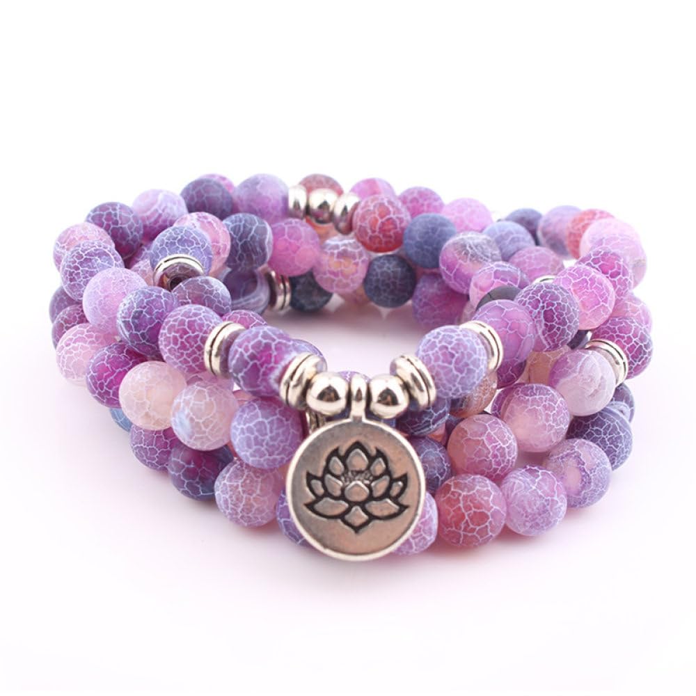 108 Mala singen Rosenkranzperlen Heilige Kette Indische Halskette Tibeter, gebrochener Achate Anhänger, Hindu -Gebet Perlen Meditation Chakra Edelsteine ​​Spirituelle Gegenstände religiöser Geschenk