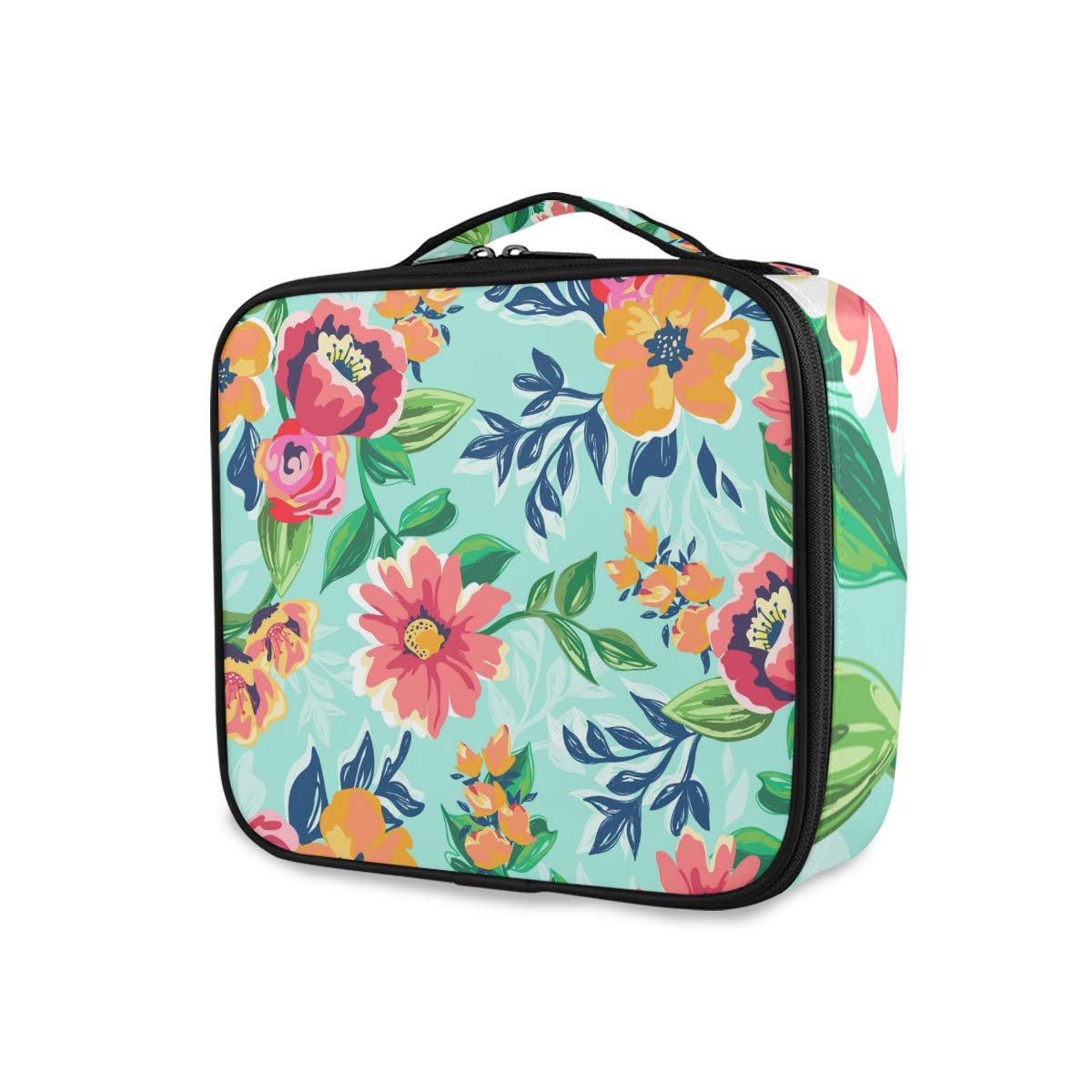 Colourful Floral Pattern Vintage Professional Makeup Bag Travel Cosmetic  Case Organizer Portable Makeup Toiletry Bag Makeup Travel Bag for Women