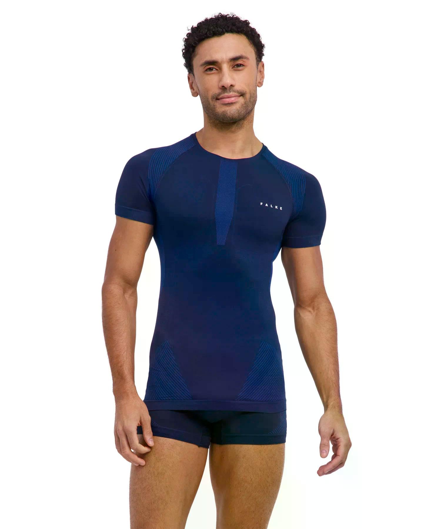FALKE Hombre Warm Round Neck Camiseta técnica Deportiva Manga Corta Ropa térmica para climas templados a fríos Secado rápido Transpirable sostenible Hilo Funcional 1 Pieza