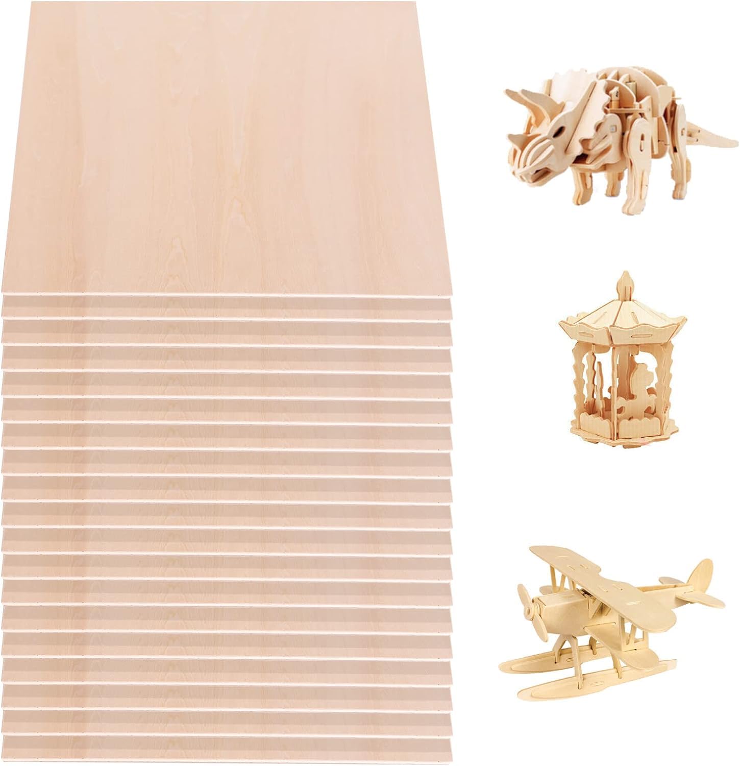 48 piezas de 1/8 x 12 x 12 pulgadas, láminas de madera de tilo finas, tablero de proyectos de manualidades, madera contrachapada sin terminar para cortar con láser, modelo de placa de madera, casa de