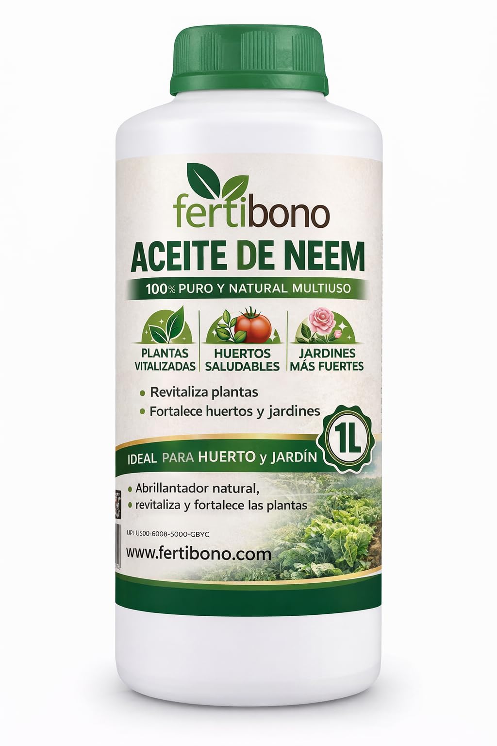 FERTIBONO Aceite de Neem 100% Puro, 1 L, Prensado en Frío, Multiusos para Plantas, Huerto y Jardín