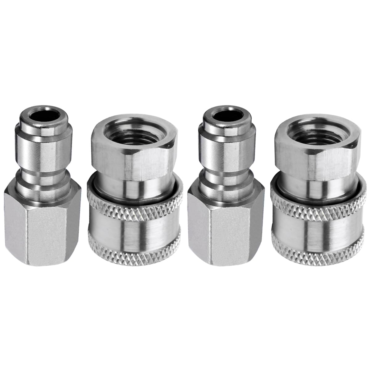 Beduan Pressure Washer Fitting Stainless Steel 3/8" NPT Female Quick Connector Coupler Socket Adapter with a QC Plug 5000 PSI（Pack of 4）