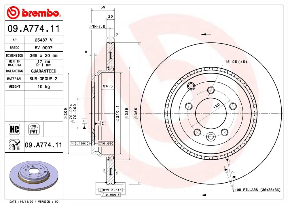 Brembo 09.a774.11 rotori Disco de freno para vehículos