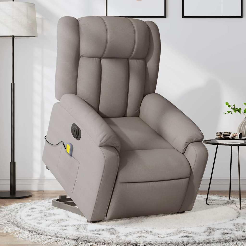 Fauteuil Massage Électrique Inclinable pour Personnes Âgées avec Fonction Levage, Siège Vibrations 6 Points et Dossier Réglable, Confortable en Tissu Taupe pour Salon et Chambre à Coucher