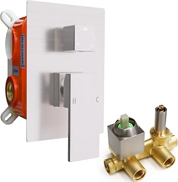 Enga 3 Way Shower Diverter Valve, Three-Function Brass Replacement Shower Mixing Valve Kit Rough-In Mixer 1/2" NPT Connection, Brushed Nickel