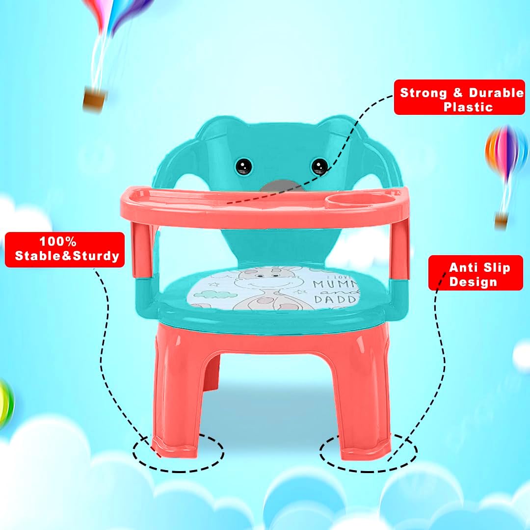 Tony Stark Plastic Baby Chair, Feeding Chair with Cushion Seat & High Backrest, Booster Seat for Kids with Removable Tray, Portable High Chair, Study and Activity Table for Toddlers Upto 30 Kgs (Turquoise) - Image 6 thumbnail