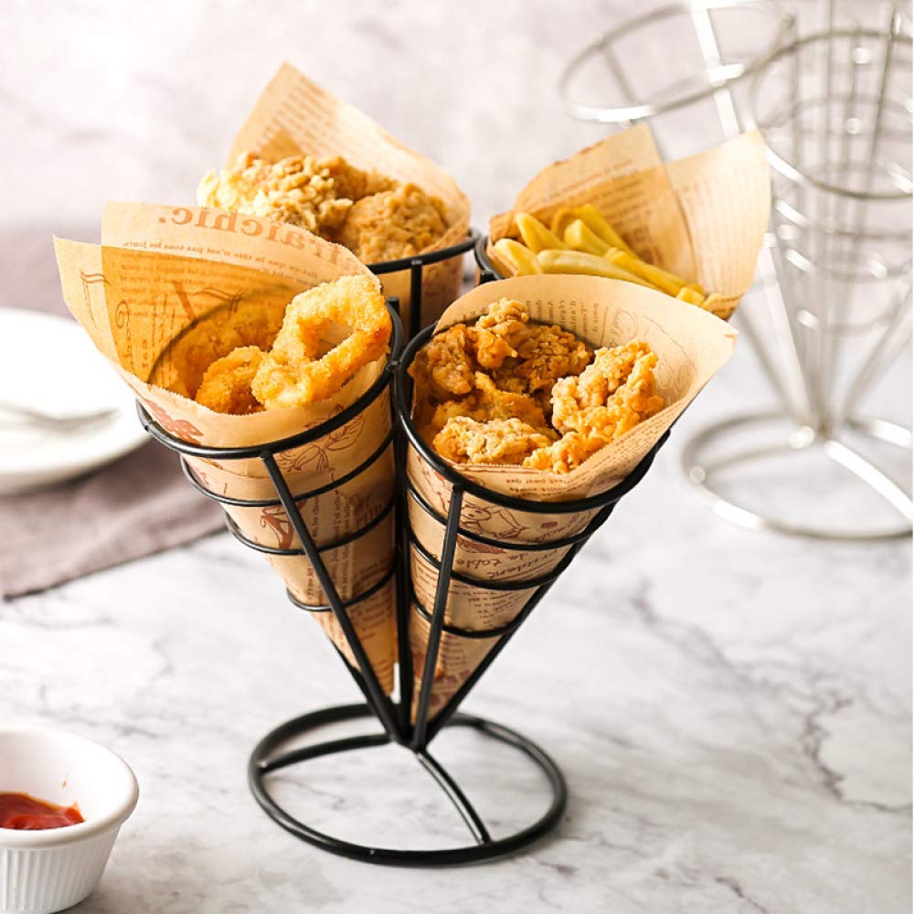 Espositore 4 in 1 Supporto per cestino per frittura francese Supporto per cestello in ferro nero Forma gelato Ripiani per alimenti Ciotola Cucina Porta snack