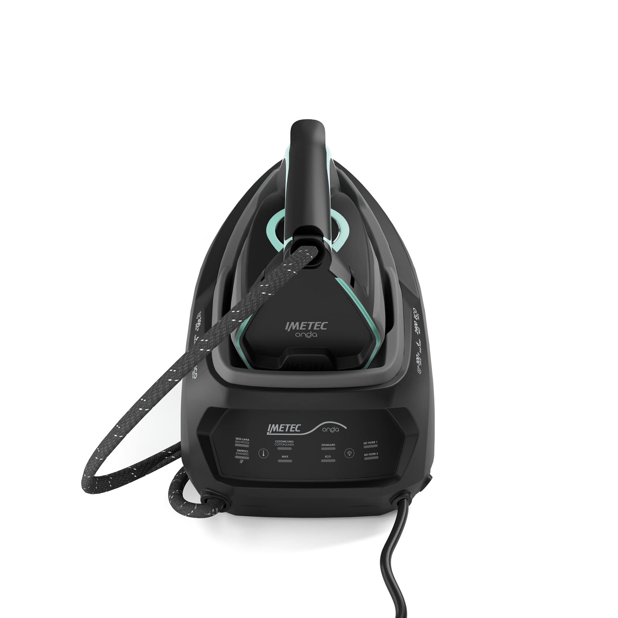 Imetec Onda P1 Żelazko Generator pary, Opatentowana przesuwna płyta falowa, 2400 W, uderzenie pary 300 g, zbiornik 2,5 l, 3 filtry z jonami srebra, technologia No Stop Vapor