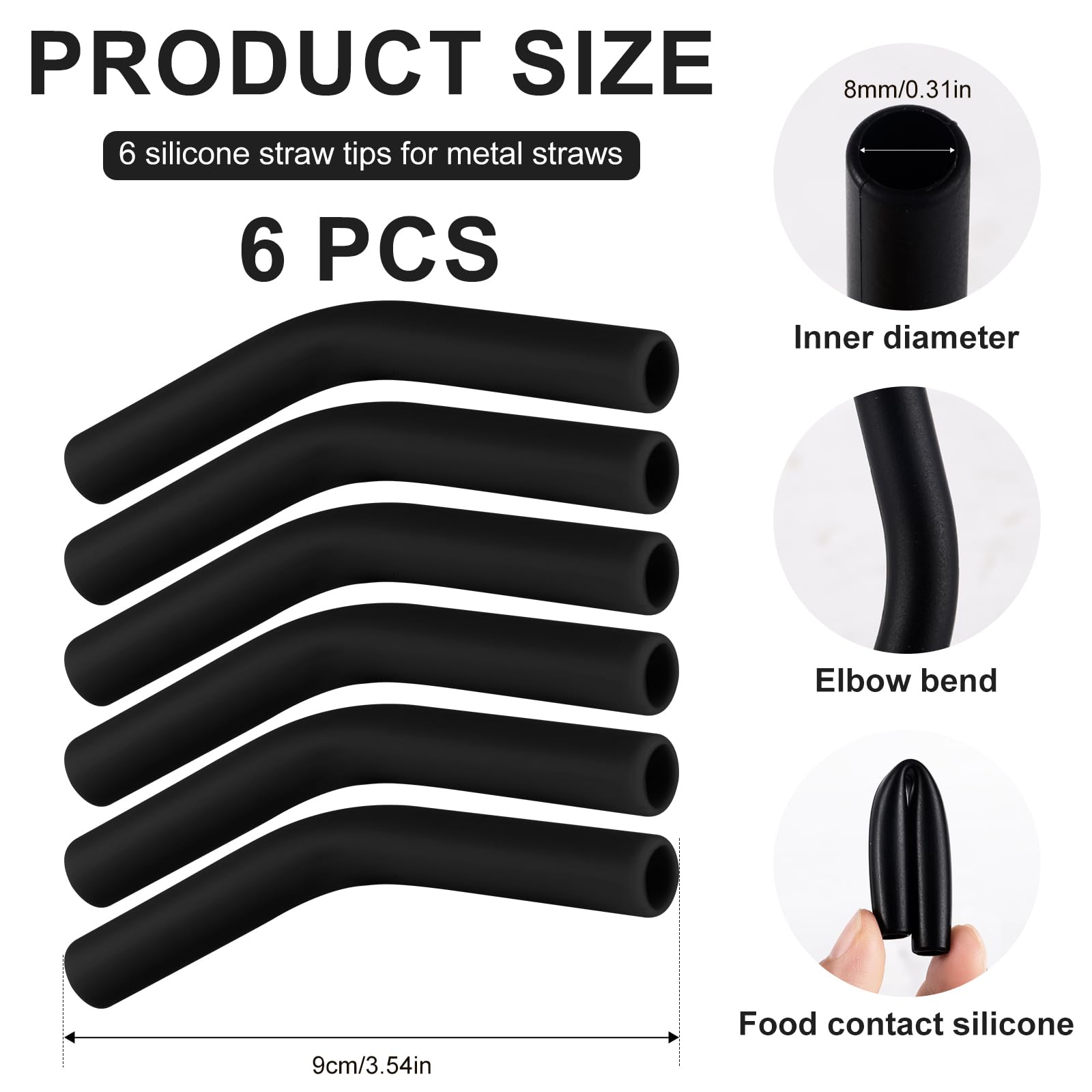Silicone Straw Tips - 8 Pack Elbow Nozzles For 8mm Metal Straws