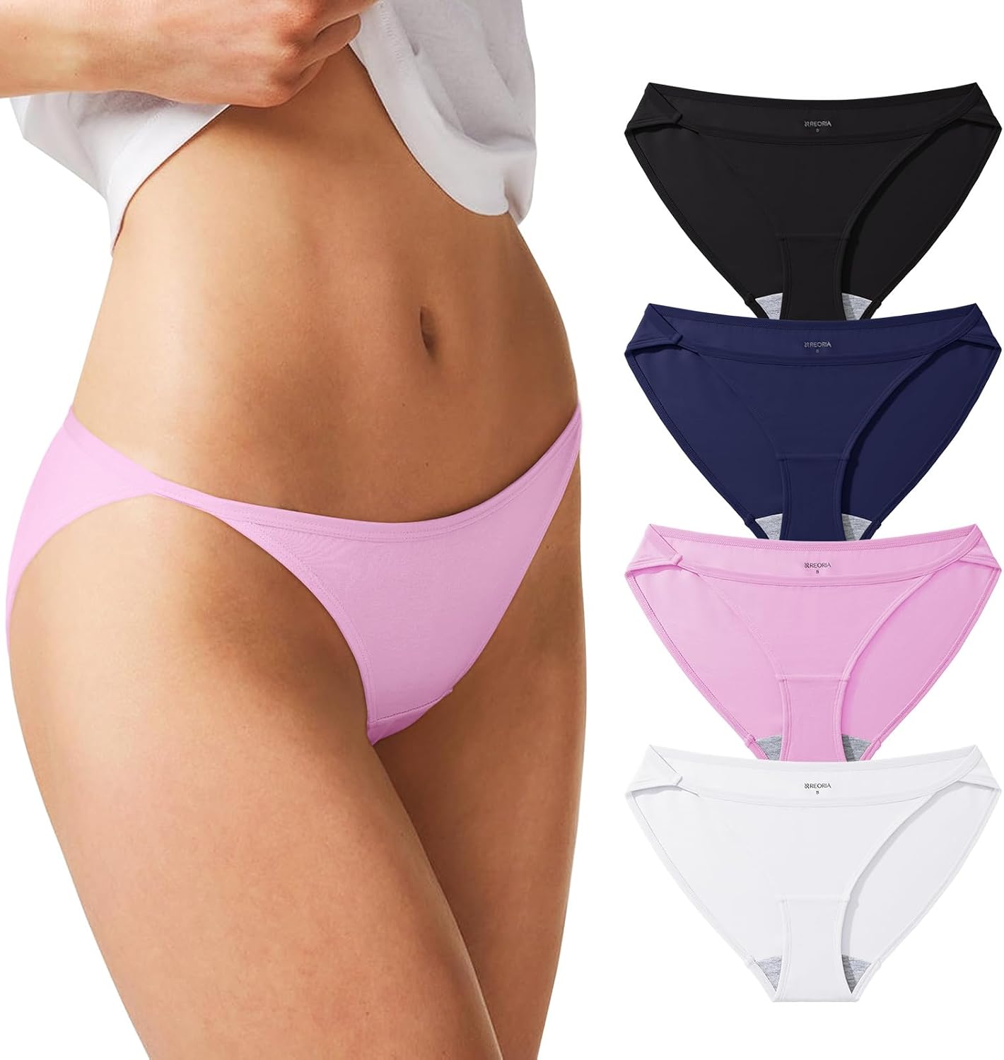 REORIA Sexy Cotton Underwear for Womens Cheeky High Cut String Bikini Panties 4 Pack