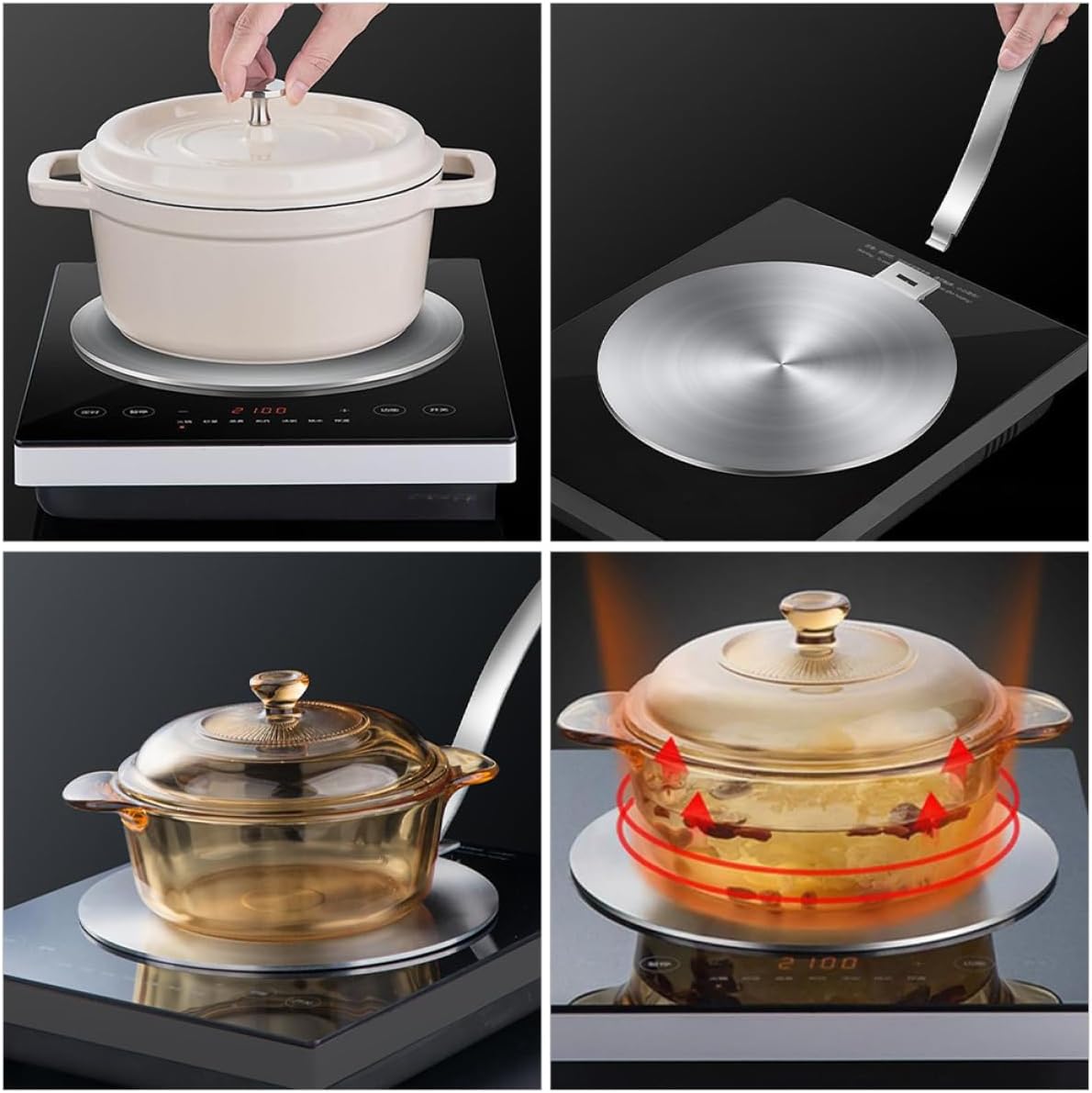 SHOWERORO Induction Cooktop Plate Adapter Stainless Steel Heat Diffuser for Gas Stoves and Electric Cookers Design Handle for Safe Cooking and Easy Storage