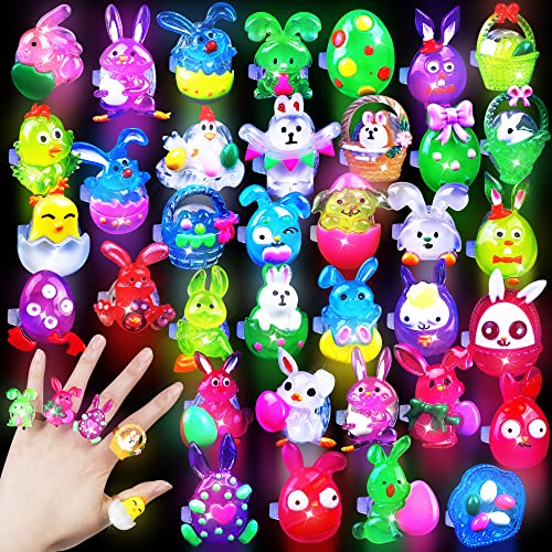 Fovths 36 Pieces Easter Led Light Up Rings Easter Egg Fillers For Easter Party Favors Glow In Dark Easter Basket Stuffers, Easter Toys Party Supplies #TOP14