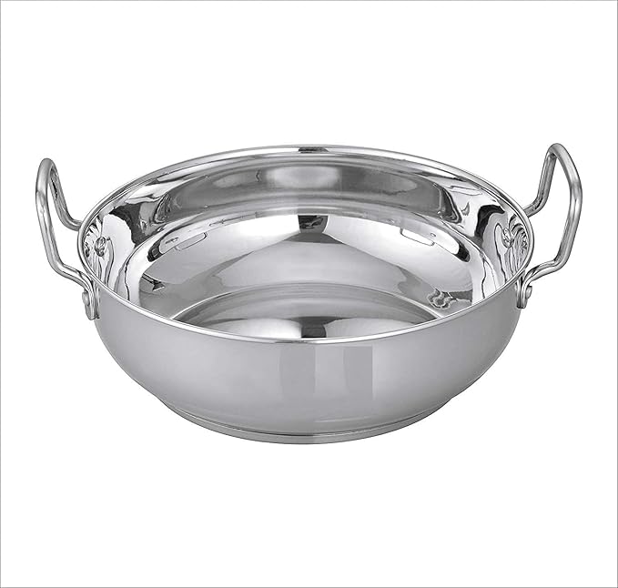 MGA Stainless Steel Heavy Base Flat Bottom Kadai for Kitchen Deep