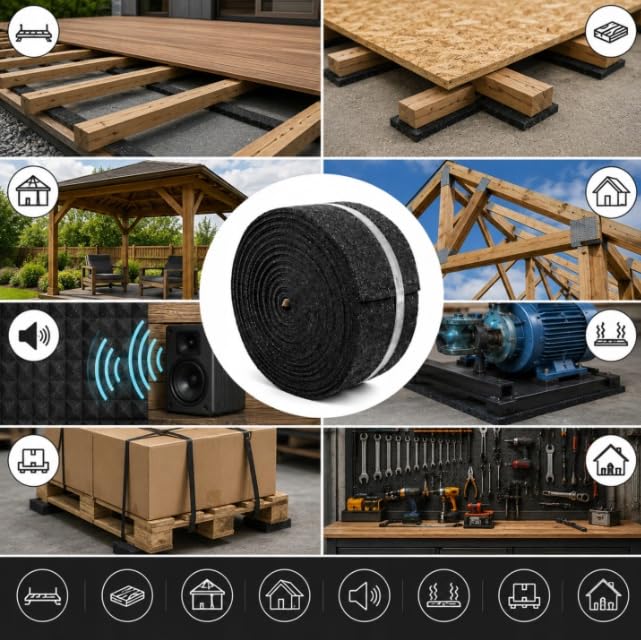 Rollo de Goma Antivibración 10 m x 100 mm x 6 mm para Terraza y Rastreles
