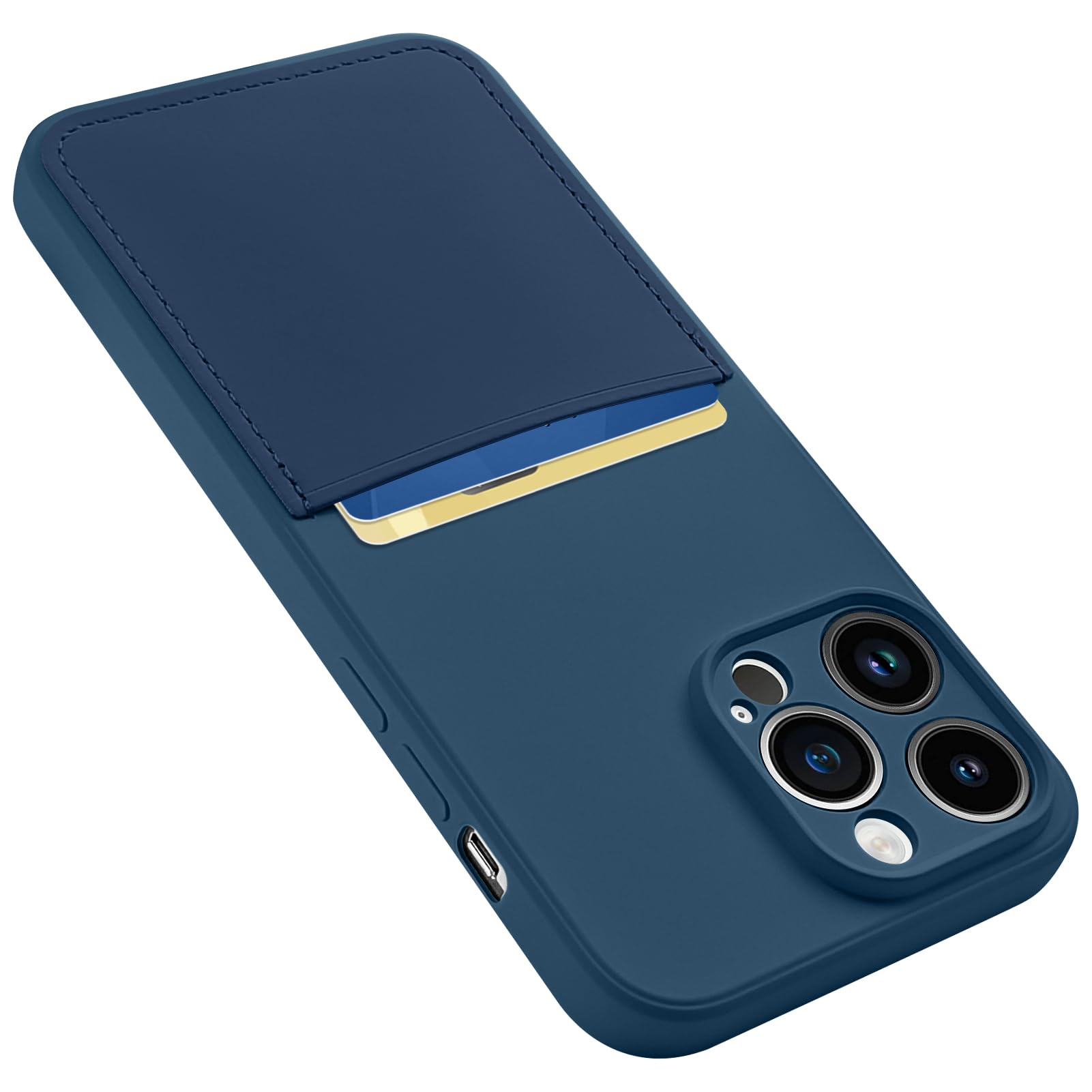 Karrint Designed for iPhone 14 Pro Max Case with Card Holder for Women Men Soft Silicone Cover [Microfiber Lining] Full Camera Protection Shockproof