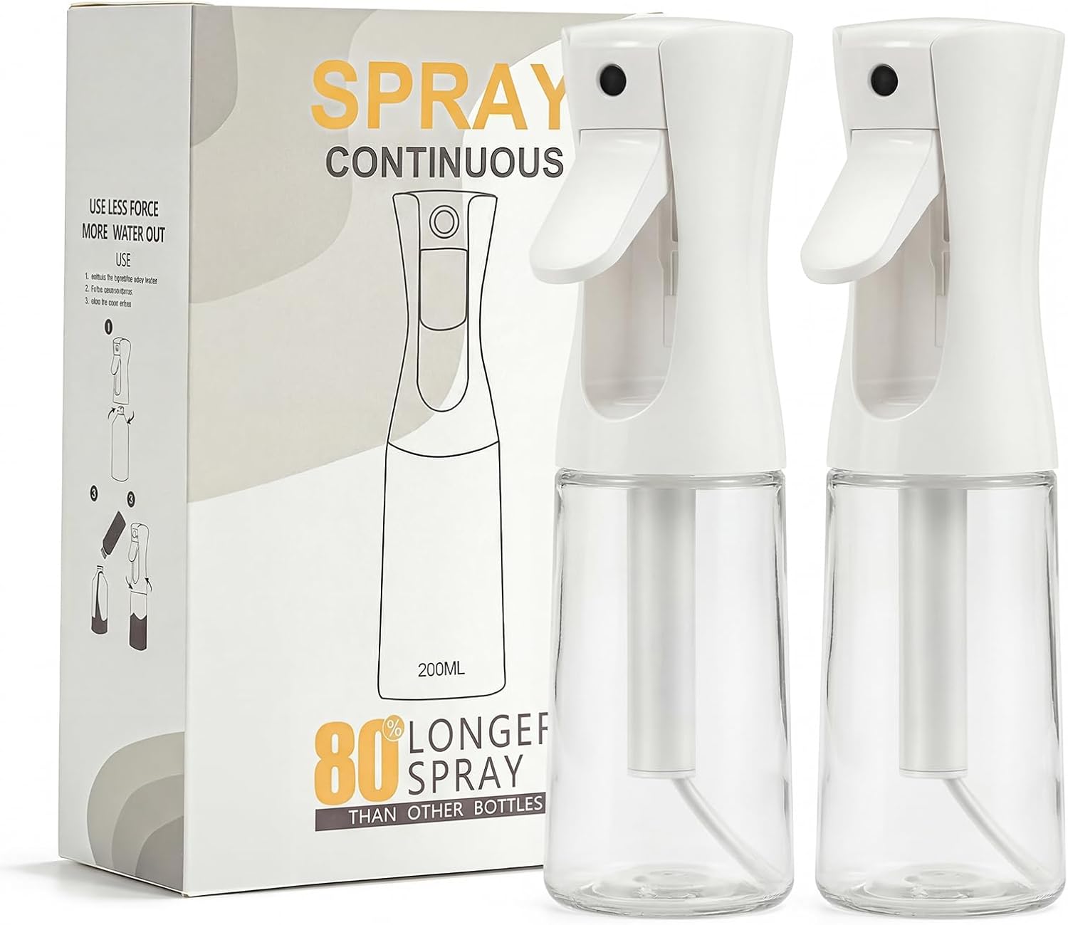 Continuous Spray Bottle, 2 Pack Mist Spray Bottle for Hair, Empty Ultra Fine Bottles for Hair Styling, Plants, Cleaning, Skin Care & Salon Use