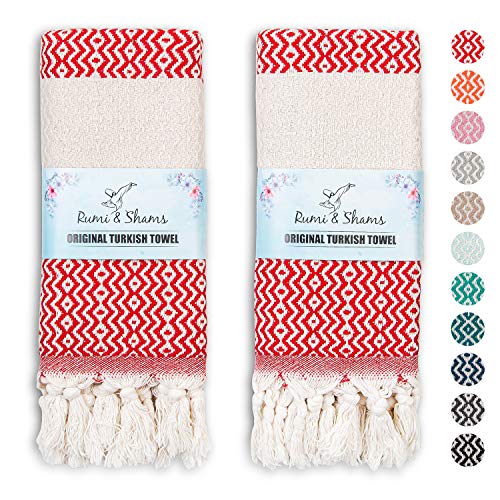 Rumi & Shams 2pcs Boho Cotton Decorative Kitchen Towels - 16x35, Oeko-Tex Certified Red Hand Towels