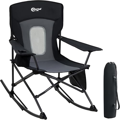 Miniatura 12 de Portal Mecedora para exteriores, plegable, portátil, con soporte para tazas, bolsa de transporte con bolsillo lateral, soporte de 350 libras (azul 1