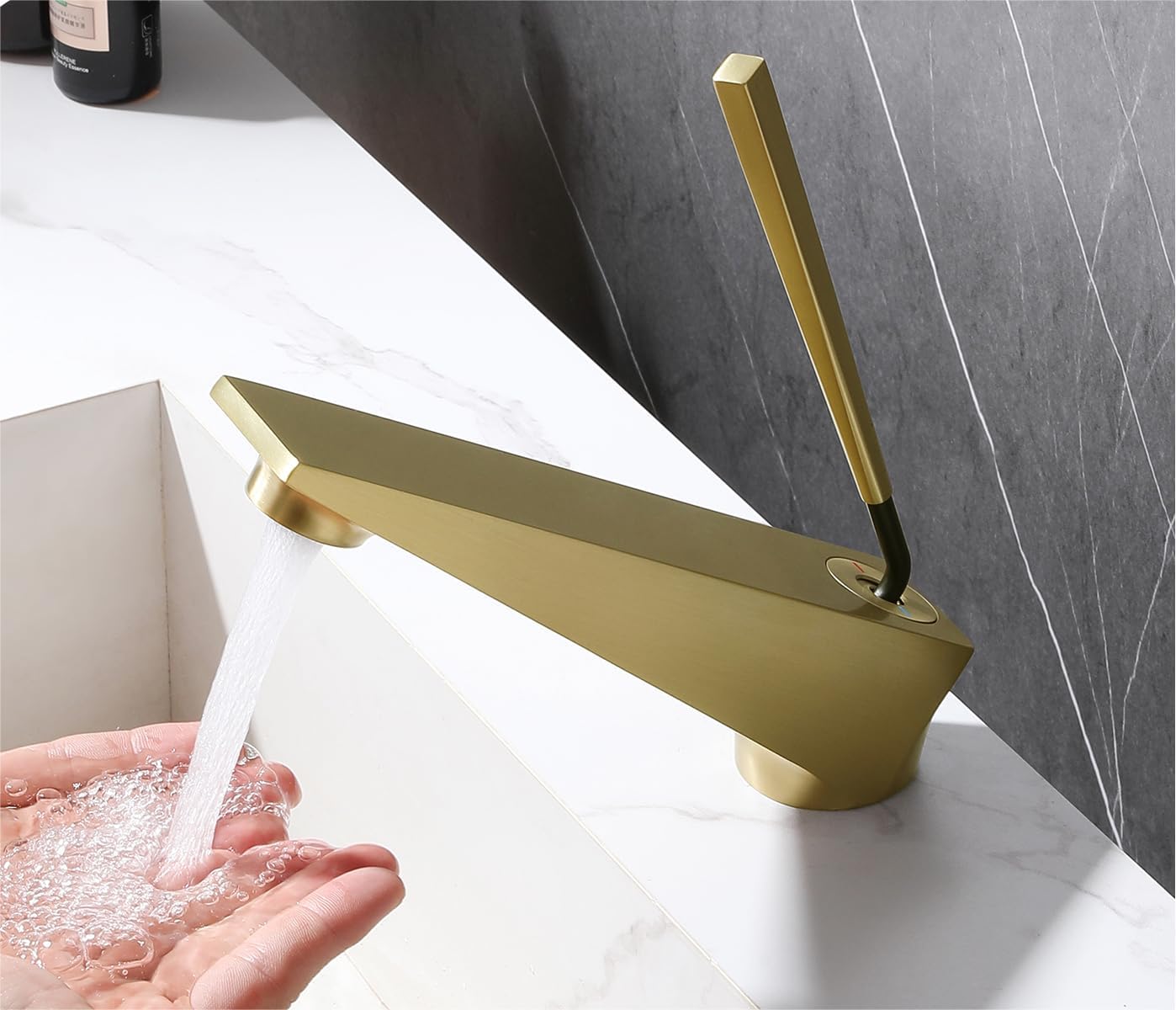 HMEGAO Modern Artistic Brushed Gold Bathroom Sink Faucet, Made of Lead