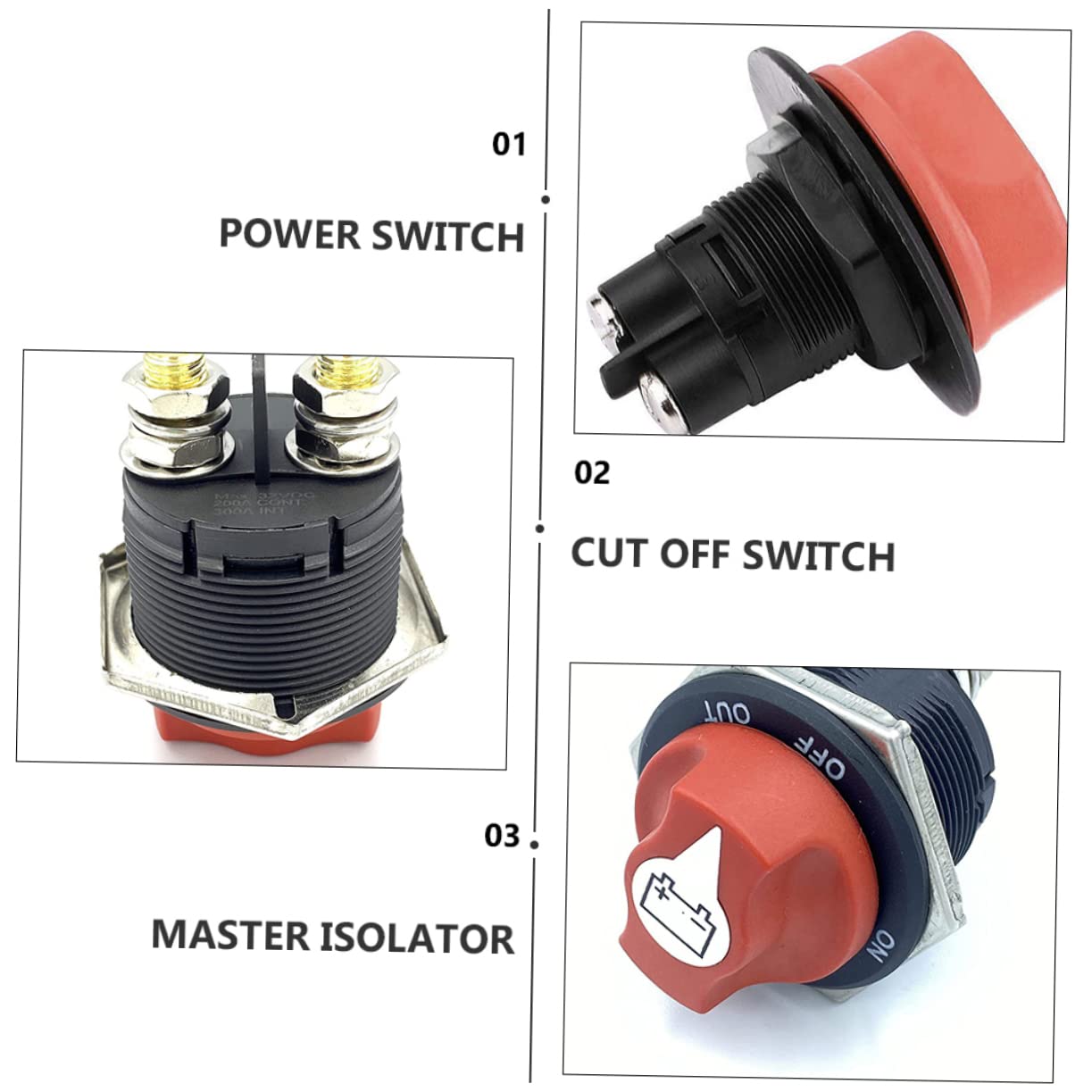 GLEAVI 1Set Heavy Duty Battery Disconnect Switch with Design for Rv ATV Car and Boat Battery Isolation for Kill and Easy Operation