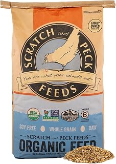 Scratch and Peck Feeds Whole Grain Scratch + Corn Chicken and Duck Supplemental Grain - 25 lbs Bag - Soy-Free - 9% Protein, Certified Organic and Non-GMO Project Verified Chicken Food
