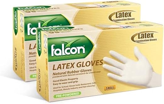 Falcon Latex Gloves With Powder, Pre-powdered, Small
