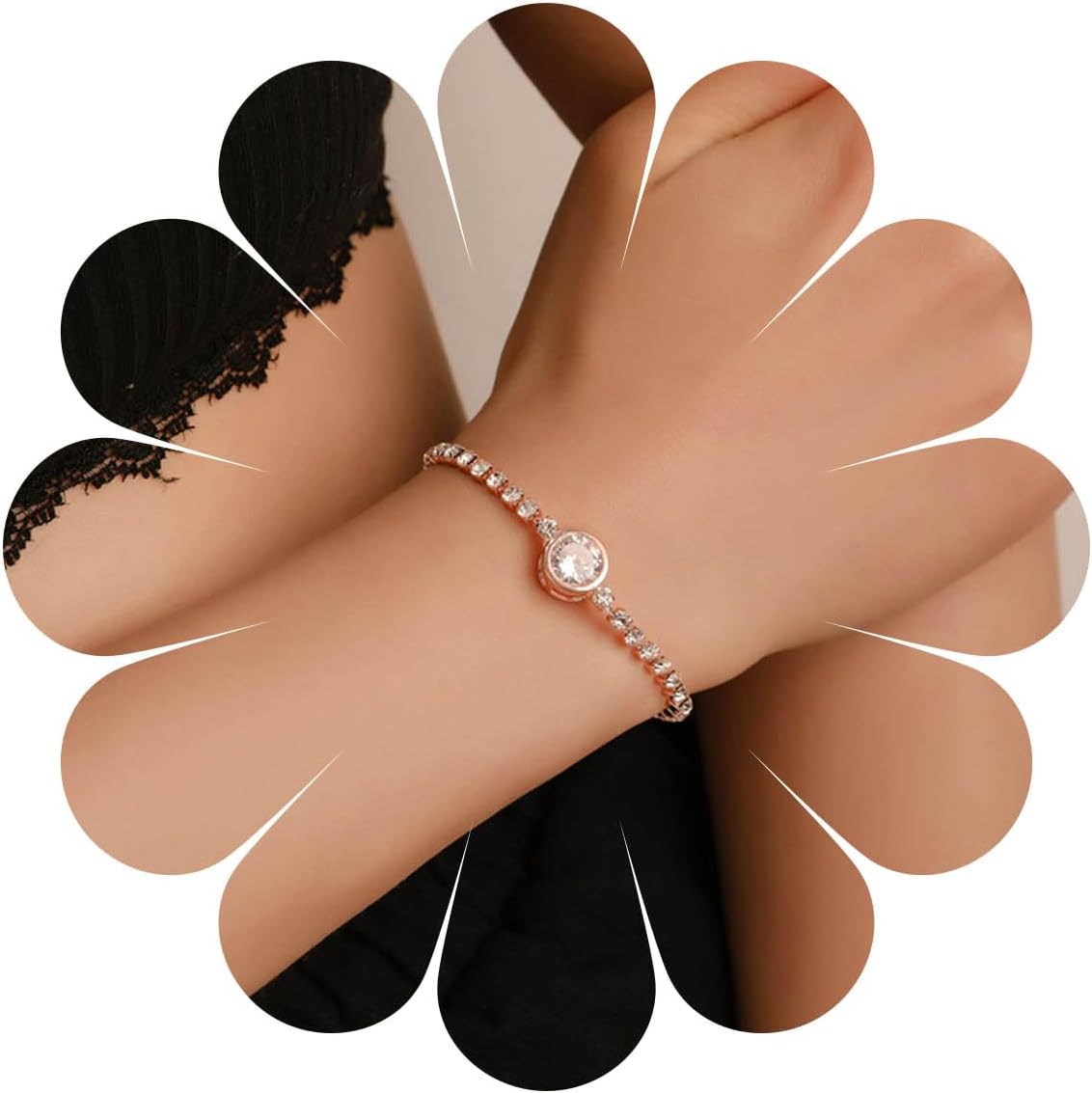Crystal Tennis Bracelet Rose Gold Women’s Bracelet Adjustable Box Chain Zirconia Bangle Jewellery for Women