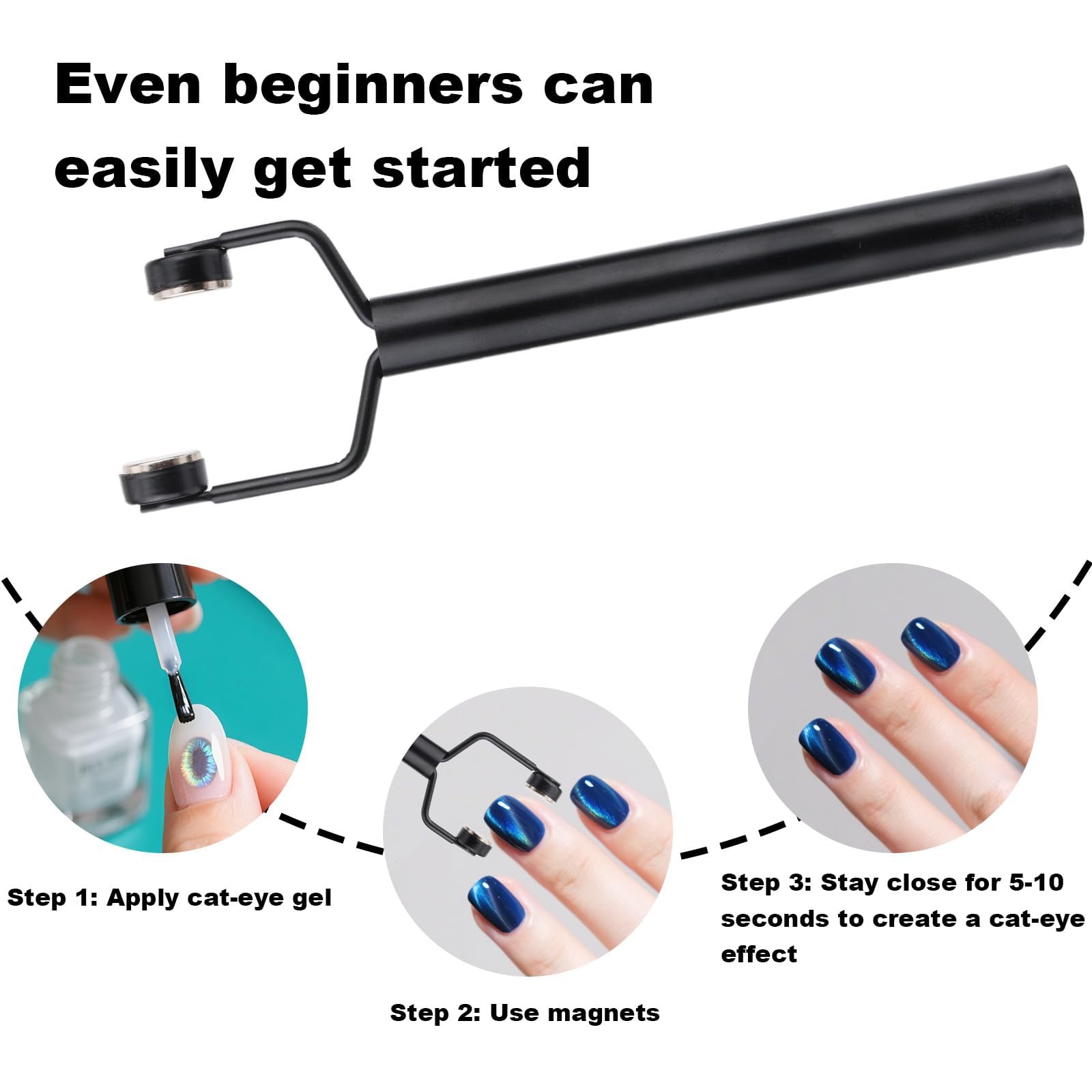 Cat Eye Magnet, 3 in 1 Strumento Magnetico per Unghie Cat Eye UV, Accessori Nail Art Design, Magnetico a Doppia Testa a Forma di Y in Acciaio Inossidabile