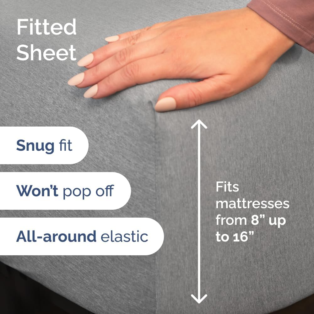 CGK Unlimited King Size 4 Piece Grey (Heathered Sheets) Sheet Set + King Size Terry Mattress Protector