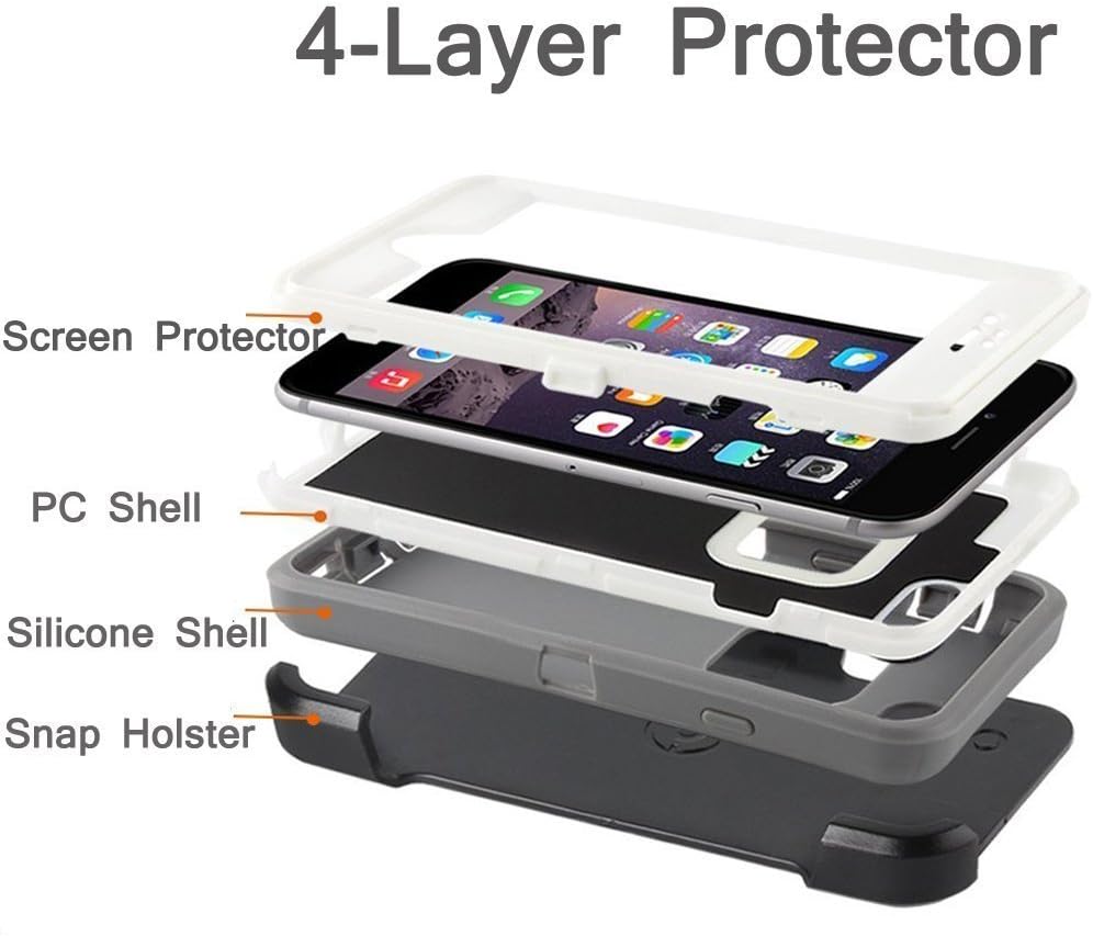 iPhone 6 Plus Case, MBLAI [4 in 1 Design] Tough Hybrid Shock-Absorbent [with Built-in Screen Protector] & [Belt Clip Holster] Case Cover for iPhone 6 Plus/ 6S Plus [5.5 inch] (Gray/White)