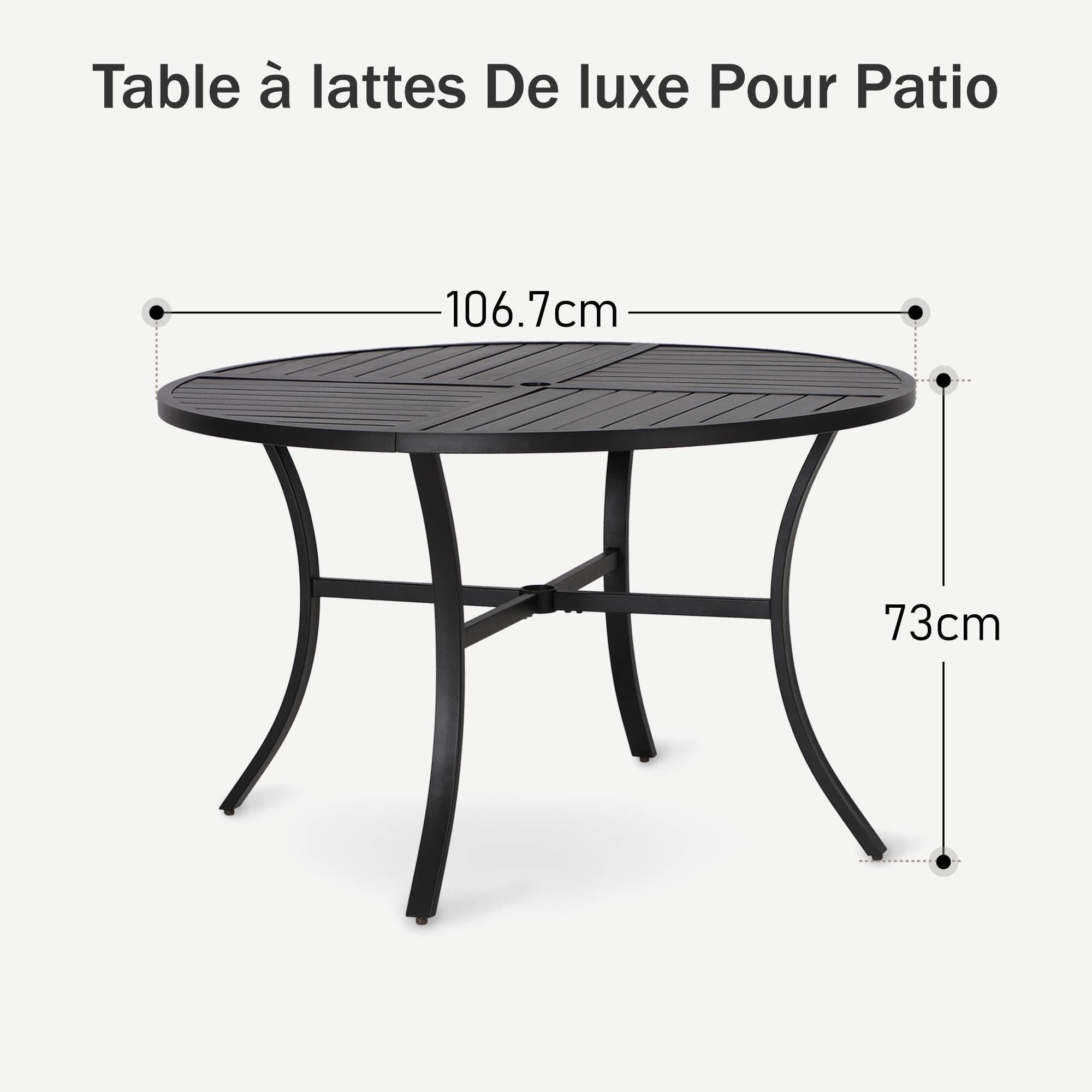 PHI VILLA Table a Manger de Jardin Exterieur, Table d'appoint Cuisine à Manger avec Trou de Parasol pour Terrasse 4 Personnes Ronde Fer Forge