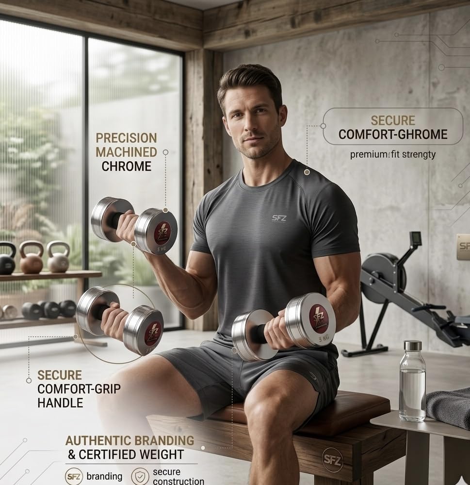 Image of SFZ Steel Chrome Dumbbells Set With Cushion Grip 2kg to 10kg [Pack of Two] (5)