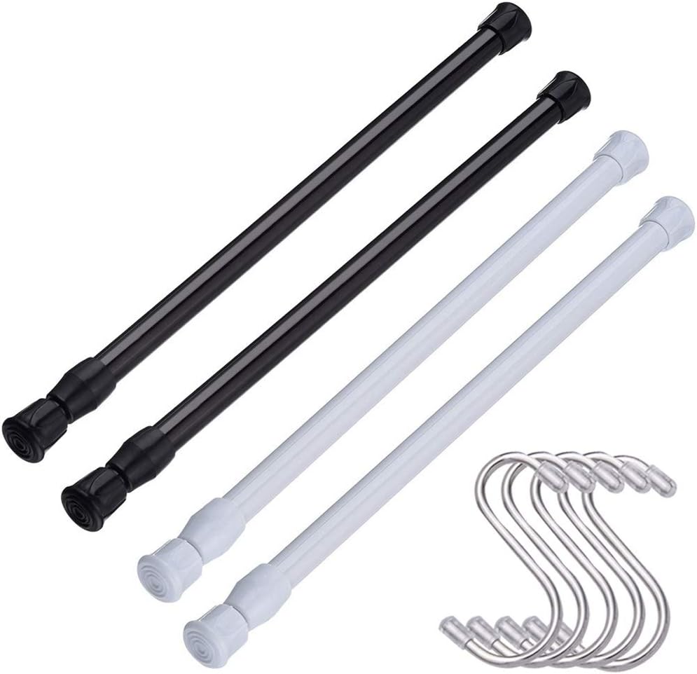 HAOYUNTE Adjustable Spring Tension Curtain Rod - Spring Tension Rod, Extendable Length, for Diy Projects Kitchen, Bathroom, Cupboard, Wardrobe, Window, Bookshelf (2PCSWhite&2PCSBlack) (70-120cm)