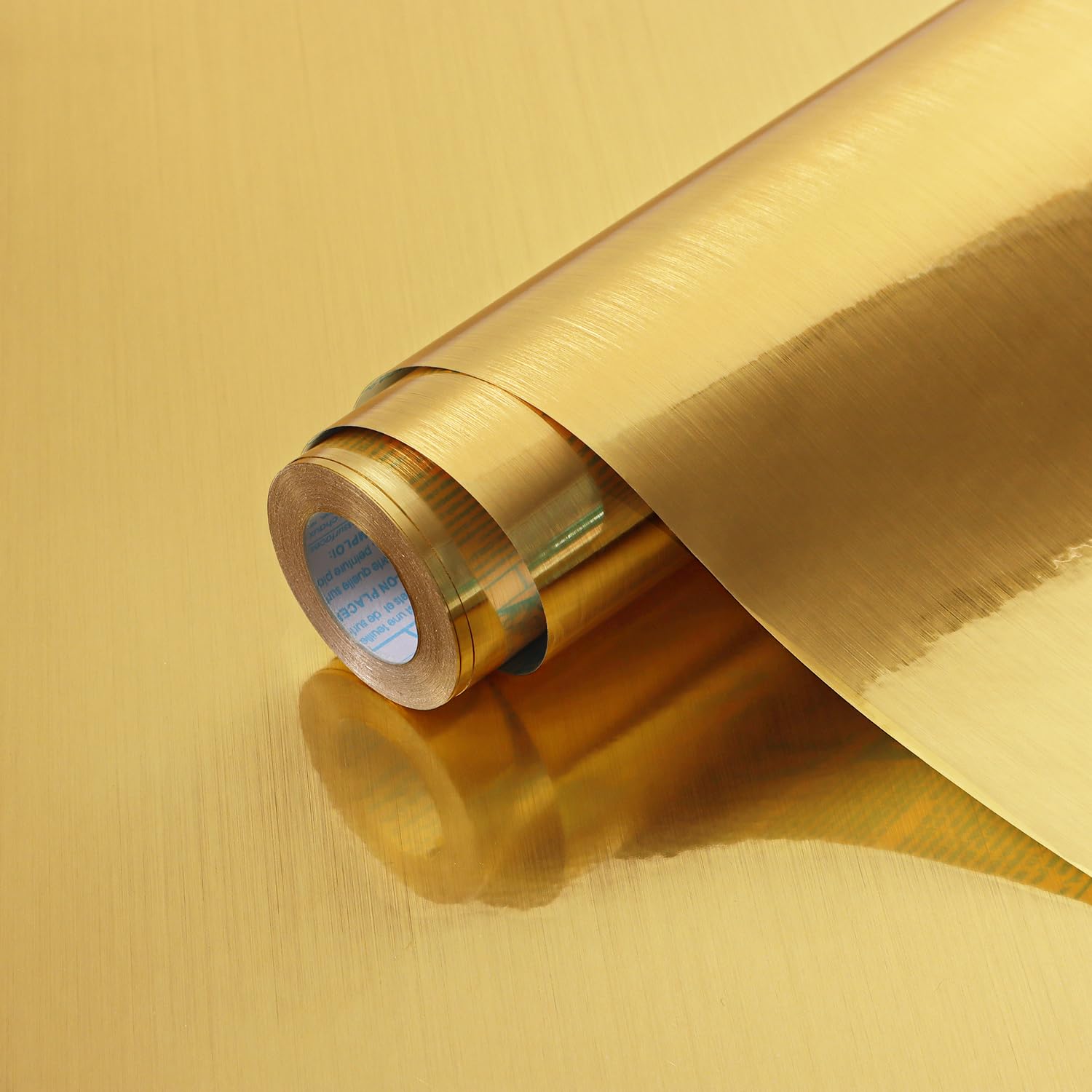 ゴールド自己粘着コンタクトペーパー 17.7インチ×198インチ メタリックゴールドコンタクトペーパー メタルルック 壁紙 自己粘着 剥がして貼る壁紙 防水 コンタクトペーパー DIY 装飾 シェルフライナー カバーフィルムロール