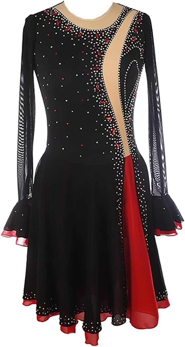 Figure Skating Dress for Girl, Sparkly Rhinestones Personalization Dance Competition Costumes Round Neck