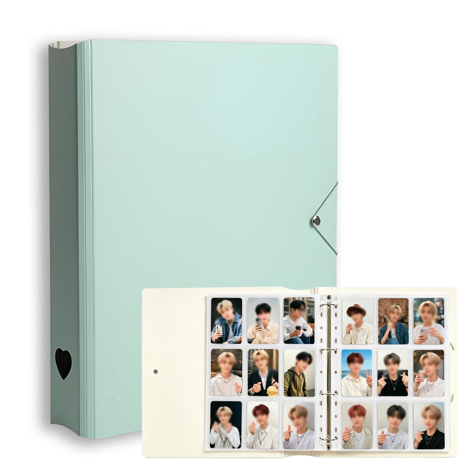A4 Kpop Photocard Binder, 25 Pages 225 Pockets, 3-Inch Photo Card Holder Album for Fujifilm Instax Mini, Polaroid Photos, Standard Trading Cards and ID Cards, Green