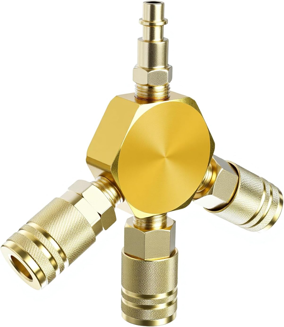 Quick Connect Fittings Air Splitter, 1/4 Inch NPT 3-Way Air Manifold With 3 Pieces Industrial Quick 1/4NPT Couplers And Plug, Hex Style Air Compressor Hose Accessories Connect Fitting