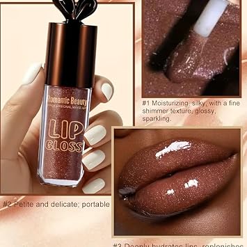 Lip Gloss, Moisturizing Lip Oil, Lip Balm 3-in-1 Chocolate Brown Lip Gloss - High Hydration, Intense Pigmentation, Long-Lasting Wear, Non-Sticky Formula, Perfect for Daily Wear, Parties
